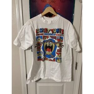 Vintage Looney Tunes Tazmanian Devil Graphic Tee Shirt Adult Size XL White